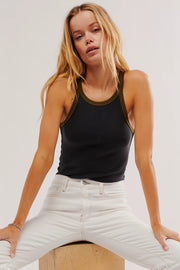 Free People Only 1 Ringer Tank in Washed Black Combo