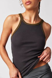 Free People Only 1 Ringer Tank in Washed Black Combo