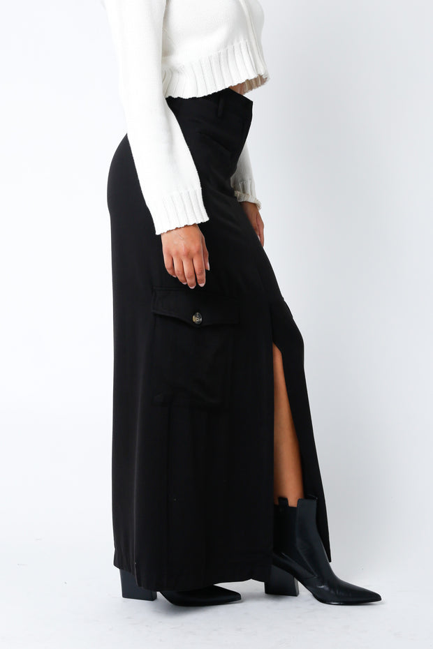 Olivaceous Taylor Maxi Skirt in Black