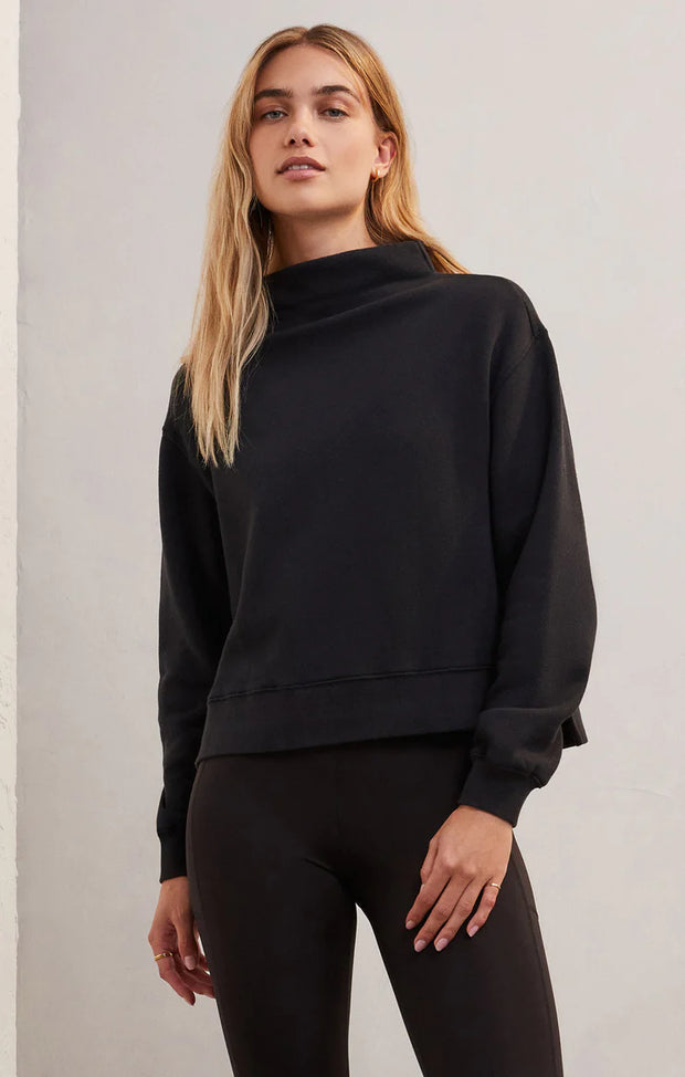Z Supply Stay Warm Funnel Sweatshirt in Black