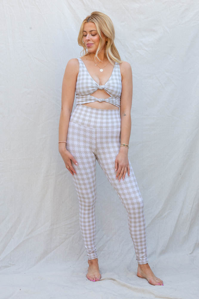 Beach Riot Bowie Top in Taupe Houndstooth
