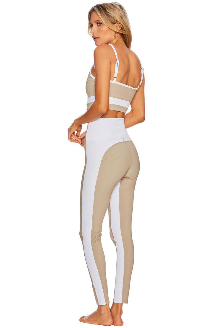 Beach Riot Colorblocked Rib Legging in Taupe and White