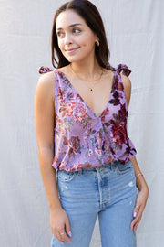 Free People Tied To You Tank in Purple Floral