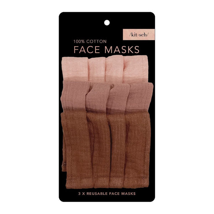 Kitsch Cotton Face Mask in Dusty Rose- 3 Piece Set