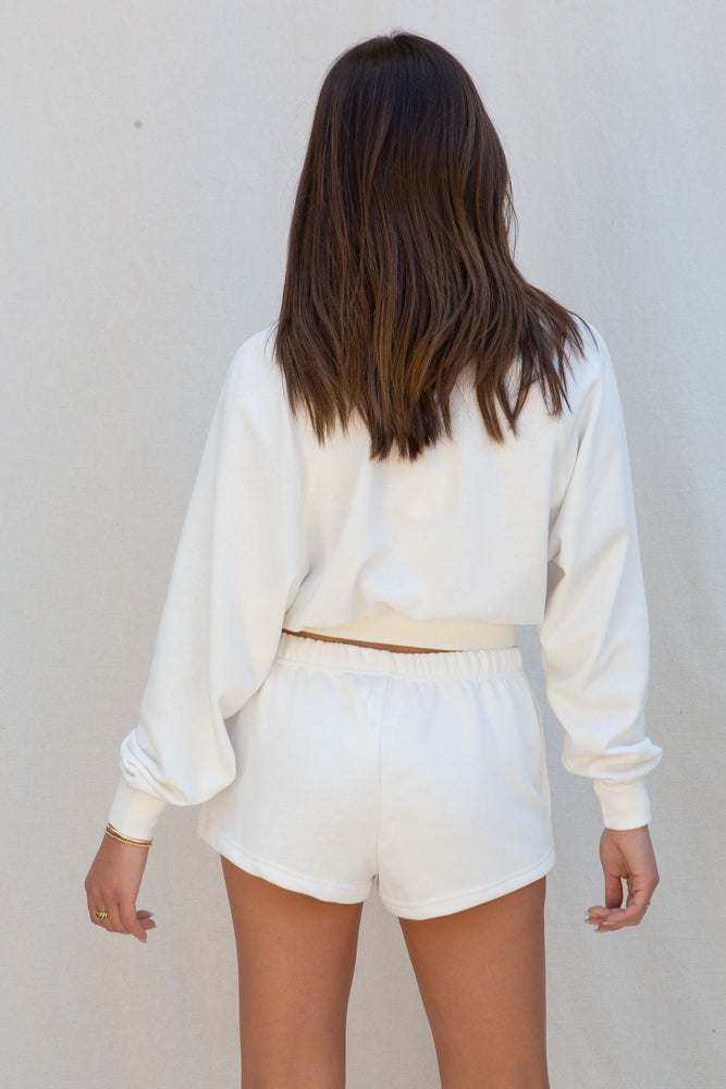 Nia Notched Cropped Pullover in White