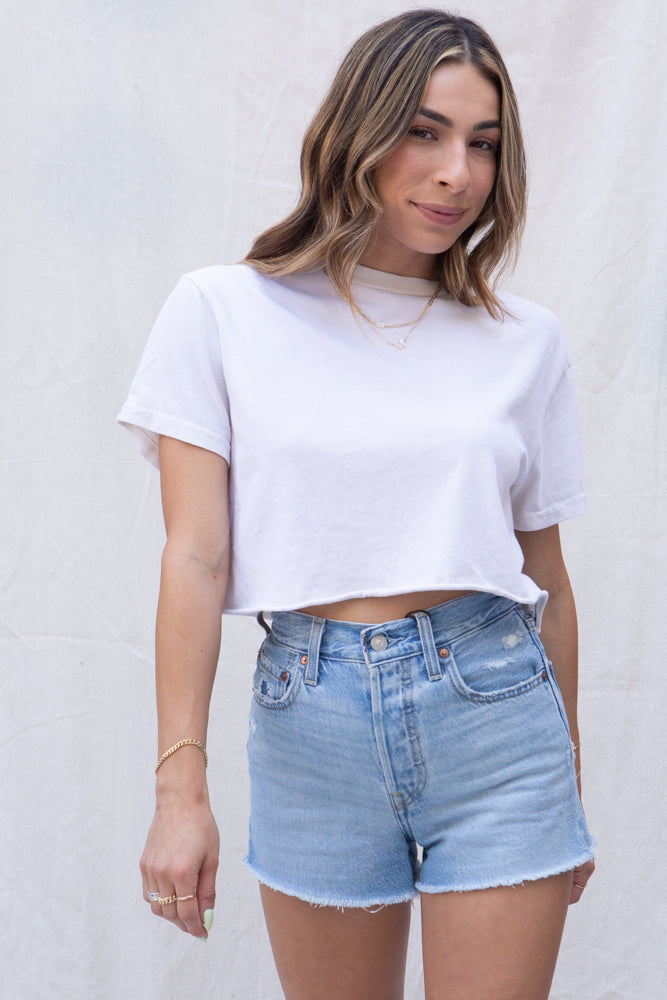 Perfect White Tee One-Size Courtney Crop Tee in Sugar