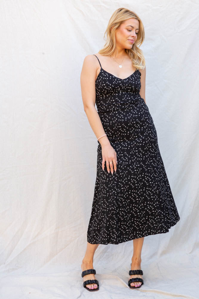 Saltwater Luxe Sharice Midi Dress in Black Floral