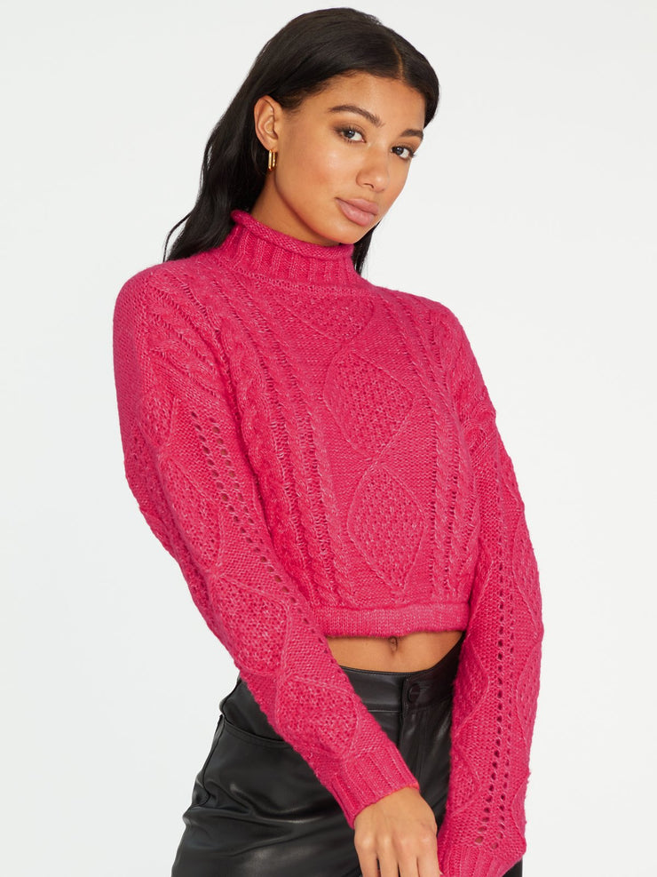 Sanctuary Cozy Up Cable Sweater in Magenta