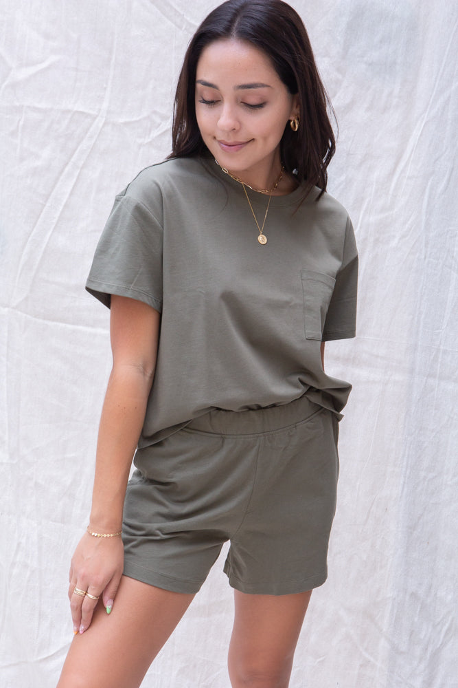 Sanctuary Essential One Pocket Tee in Organic Green