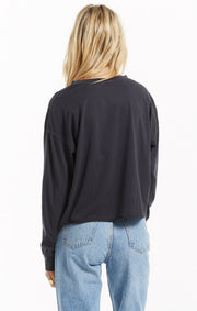 Z Supply Organic Box Long Sleeve Crew in Washed Black