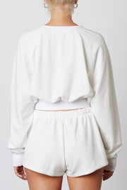 Nia Notched Cropped Pullover in White