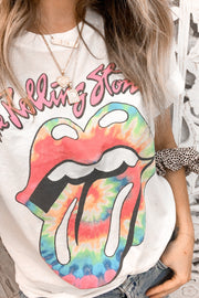 Daydreamer Rolling Stones Tie Dye Tongue Boyfriend Tee