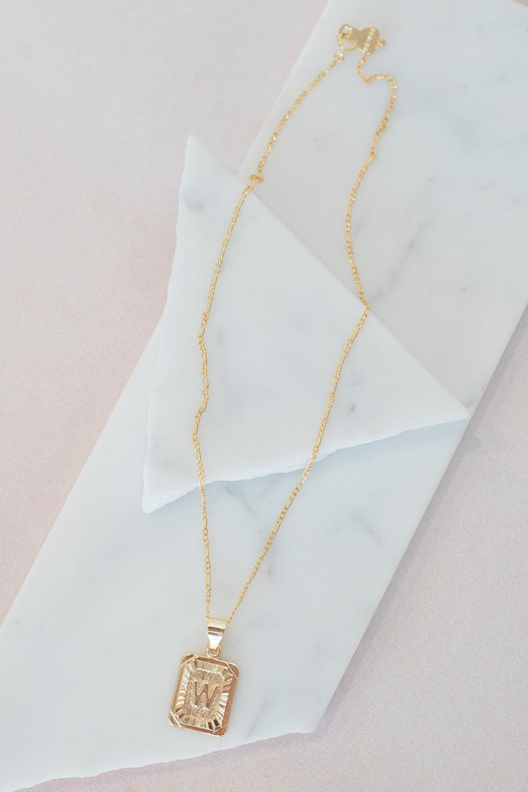 Initial Gold Tray Rectangle Necklace – Adorabelles
