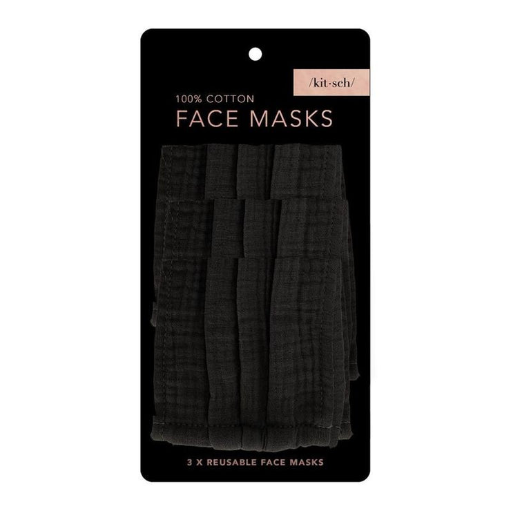 Kitsch Cotton Face Mask in Black-3 Piece Set