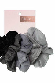Kitsch Velvet Scrunchies in Black + Gray