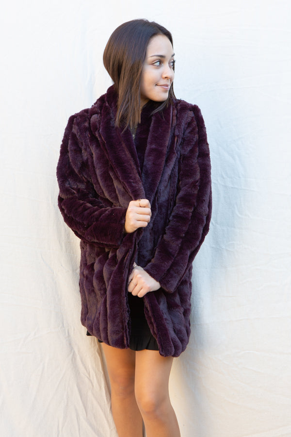 MinkPink Mayana Faux Fur Jacket Plum